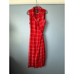 Evan Picone Women's Sleeveless Red Plain Linen Blend Wrap Maxi Dress Size 14
